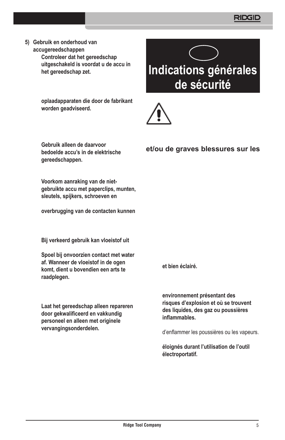 Indications générales de sécurité | RIDGID Общие правила техники безопасности User Manual | Page 6 / 65
