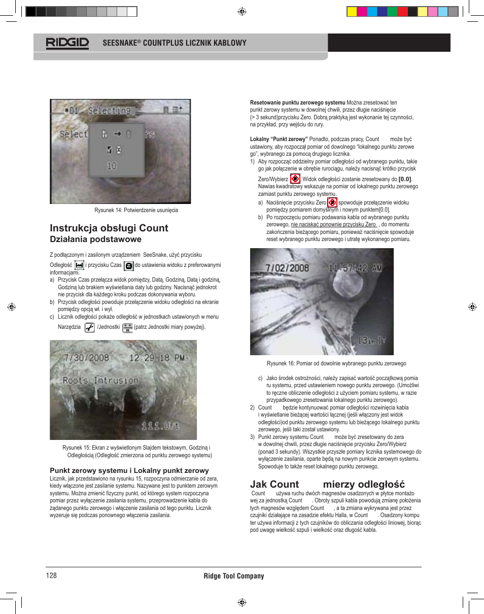 Instrukcja obsługi count plus, Jak count plus mierzy odległość, Działania podstawowe | RIDGID CountPlus User Manual | Page 130 / 204