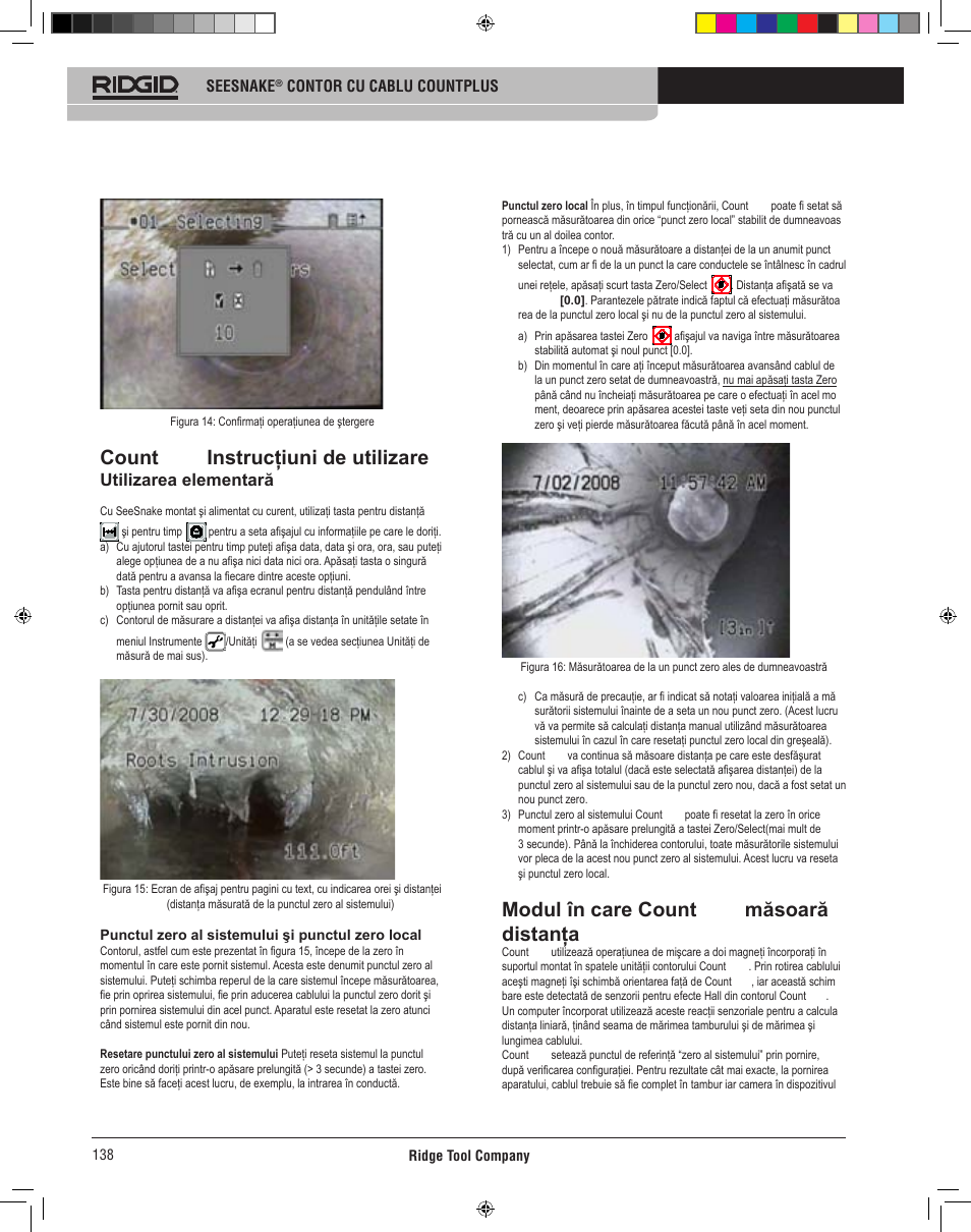 Count plus instrucţiuni de utilizare, Modul în care count plus măsoară distanţa, Utilizarea elementară | RIDGID CountPlus User Manual | Page 140 / 204