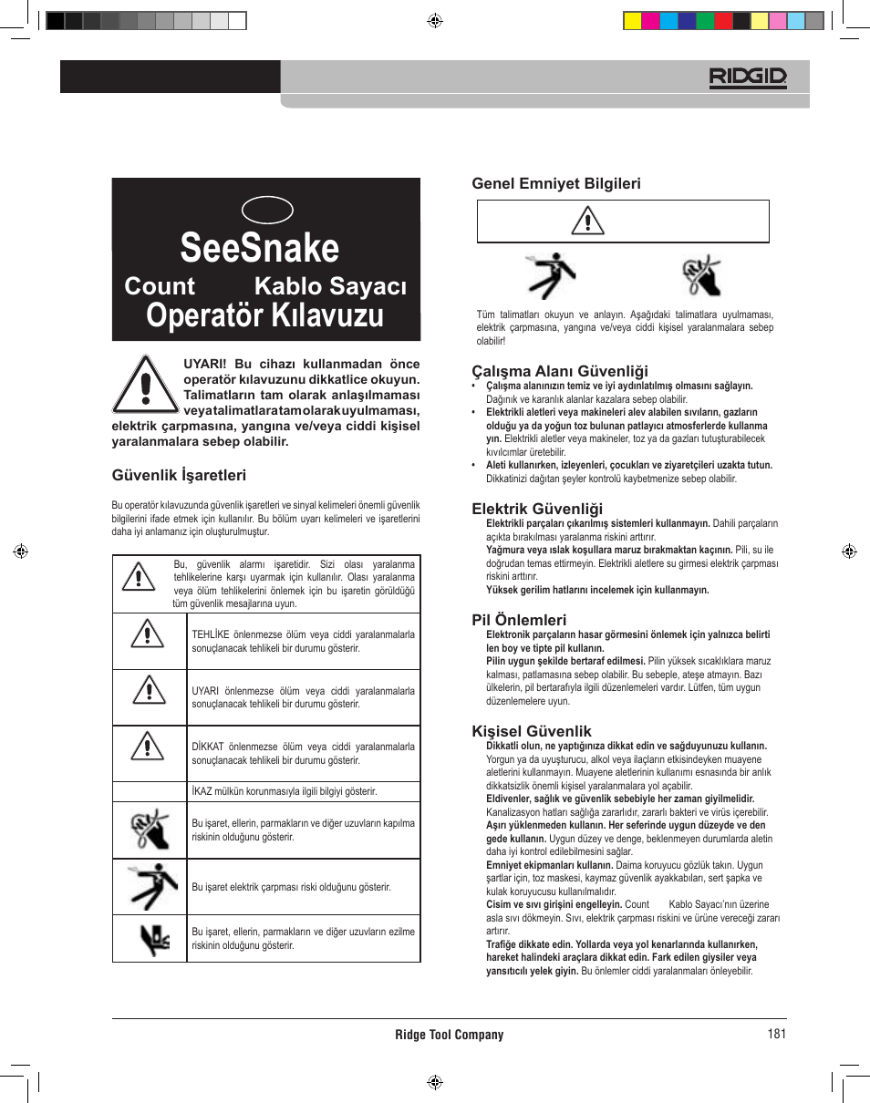 Seesnake, Operatör kılavuzu, Count plus kablo sayacı | RIDGID CountPlus User Manual | Page 183 / 204