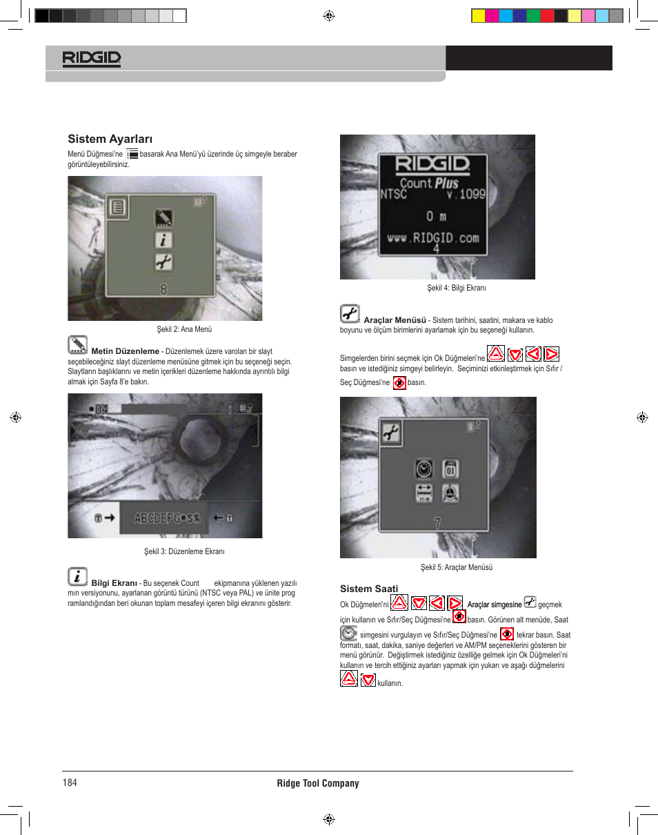 Sistem ayarları | RIDGID CountPlus User Manual | Page 186 / 204