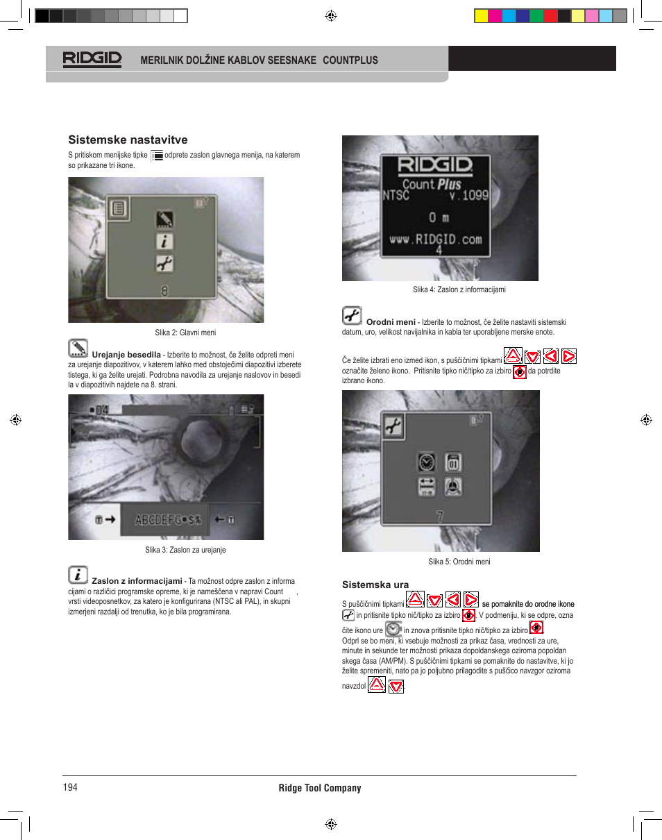 Sistemske nastavitve | RIDGID CountPlus User Manual | Page 196 / 204