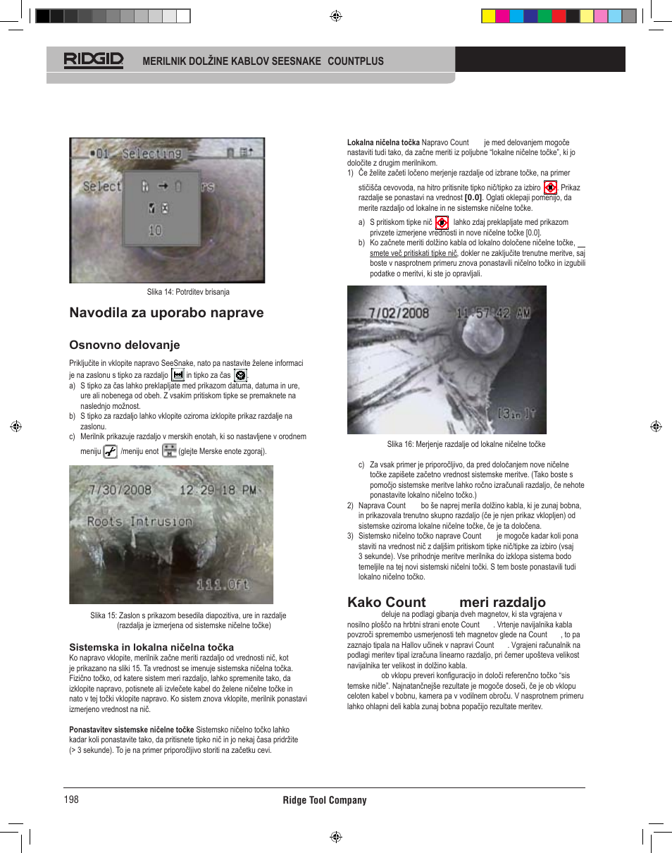 Navodila za uporabo naprave count plus, Kako count plus meri razdaljo, Osnovno delovanje | RIDGID CountPlus User Manual | Page 200 / 204