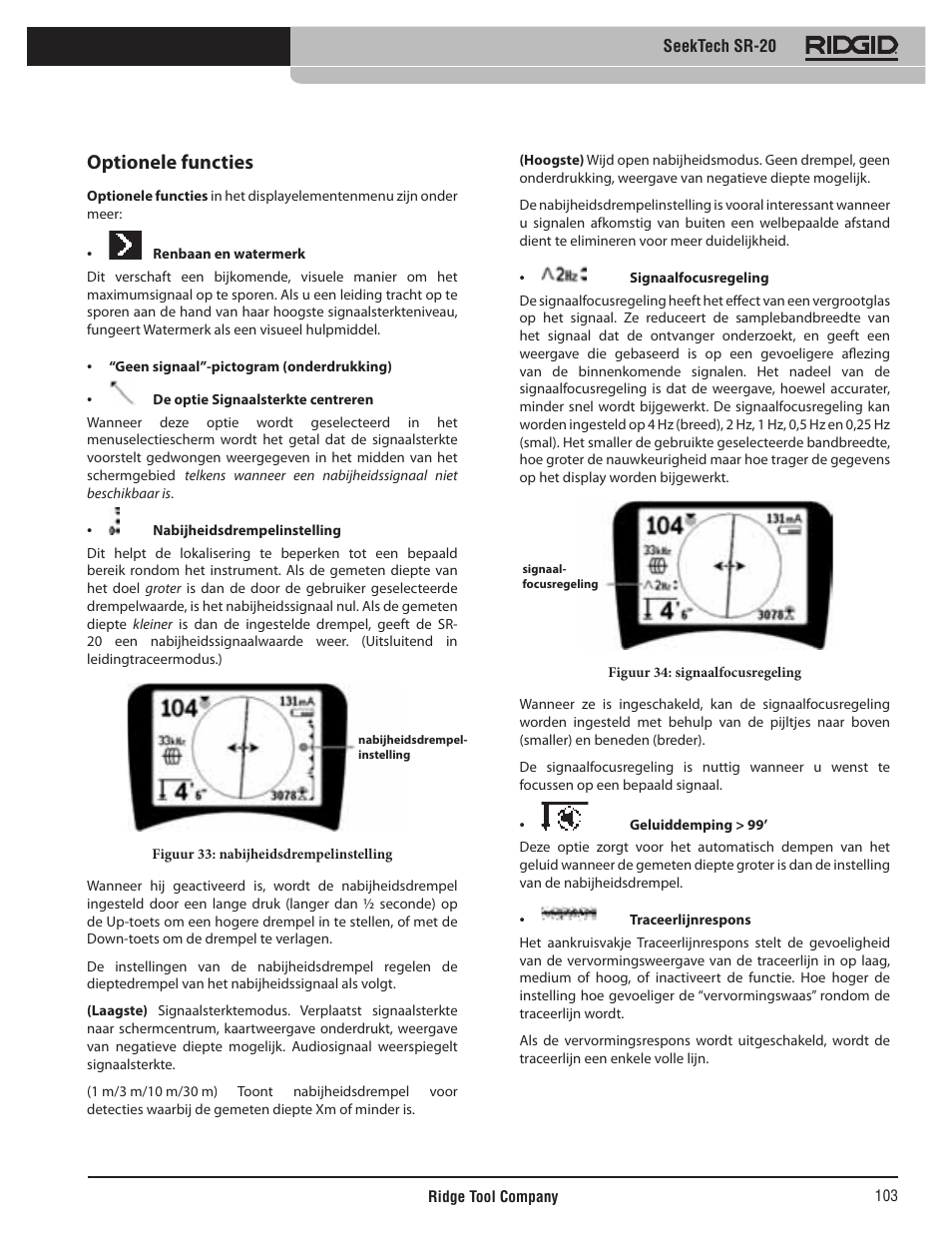 Optionele functies | RIDGID SeekTech SR-20 User Manual | Page 104 / 301