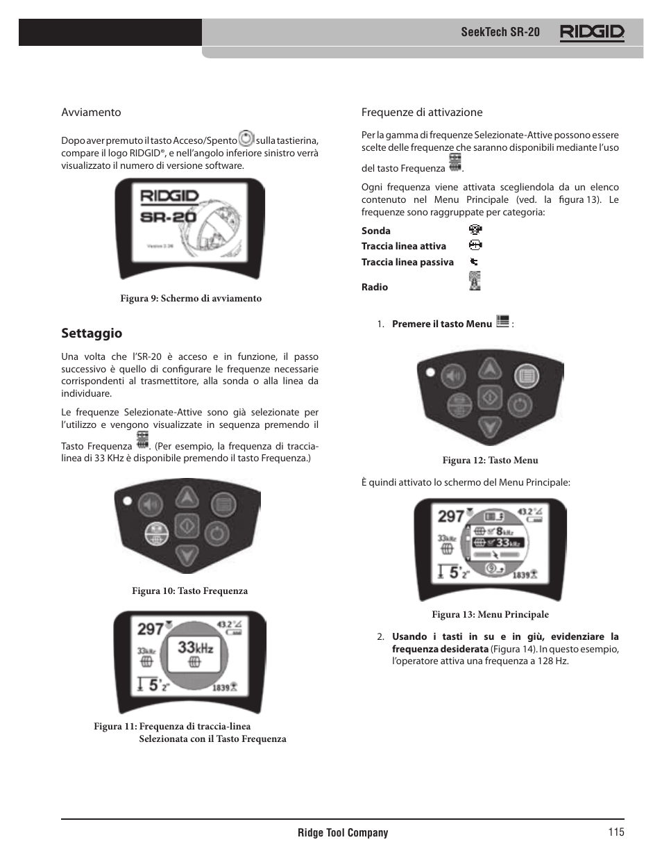 Settaggio | RIDGID SeekTech SR-20 User Manual | Page 116 / 301