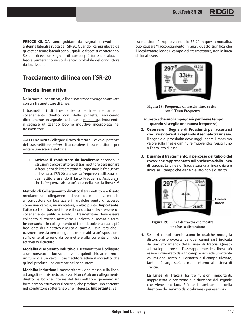 Tracciamento di linea con l’sr-20, Traccia linea attiva | RIDGID SeekTech SR-20 User Manual | Page 118 / 301