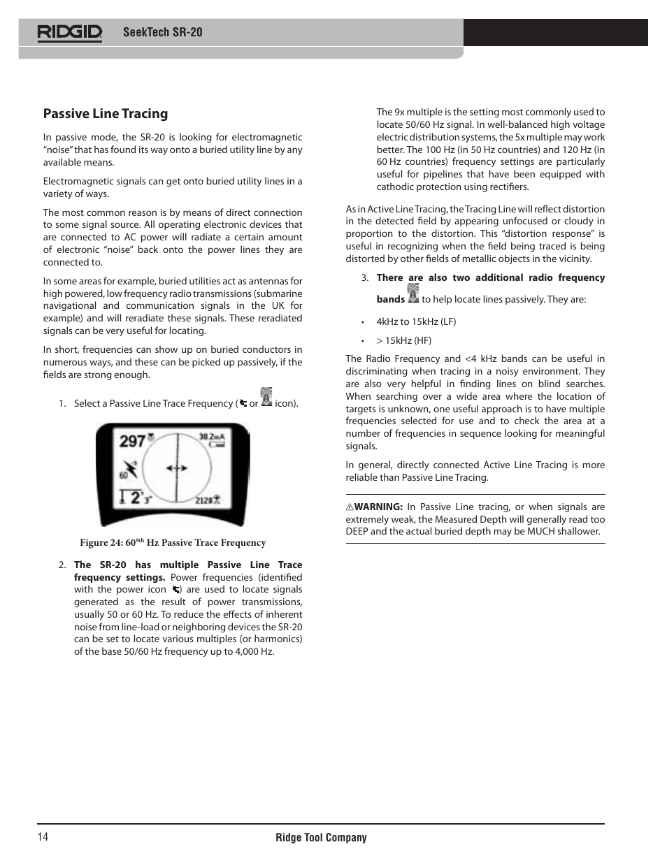 Passive line tracing | RIDGID SeekTech SR-20 User Manual | Page 15 / 301