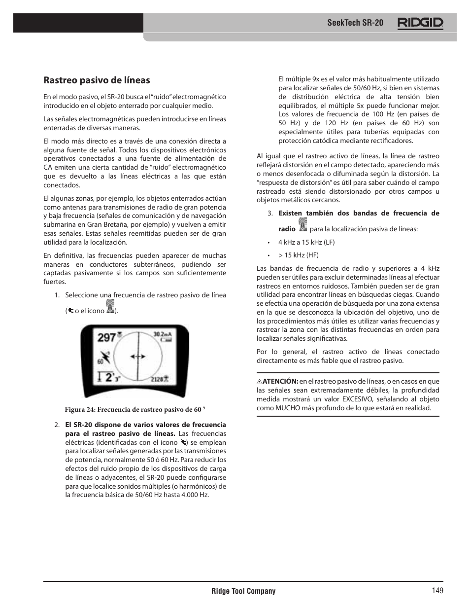 Rastreo pasivo de líneas | RIDGID SeekTech SR-20 User Manual | Page 150 / 301