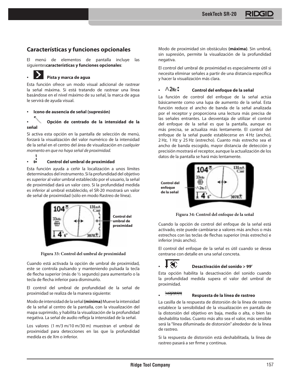 Características y funciones opcionales | RIDGID SeekTech SR-20 User Manual | Page 158 / 301