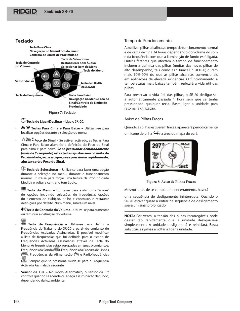 Teclado | RIDGID SeekTech SR-20 User Manual | Page 169 / 301