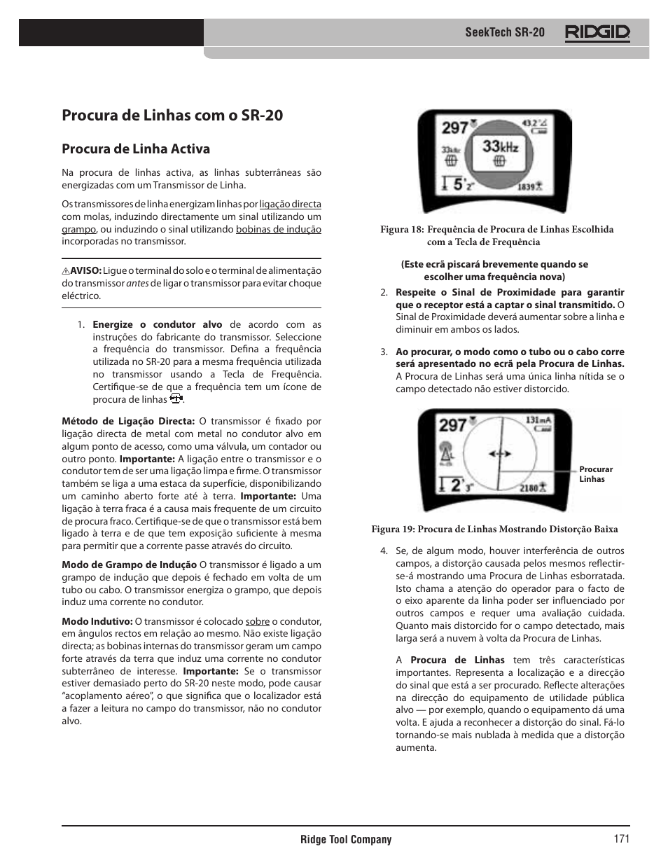 Procura de linhas com o sr-20, Procura de linha activa | RIDGID SeekTech SR-20 User Manual | Page 172 / 301