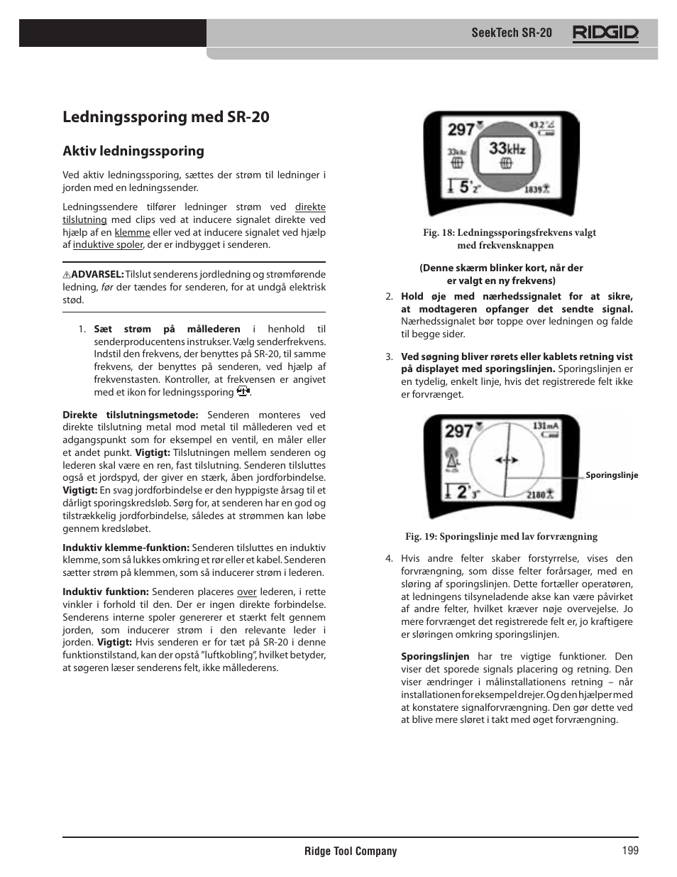 Ledningssporing med sr-20, Aktiv ledningssporing | RIDGID SeekTech SR-20 User Manual | Page 200 / 301