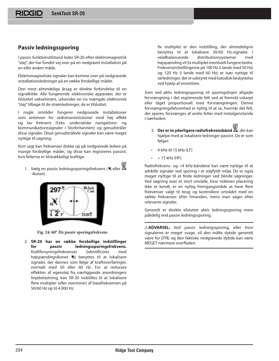 Passiv ledningssporing | RIDGID SeekTech SR-20 User Manual | Page 205 / 301