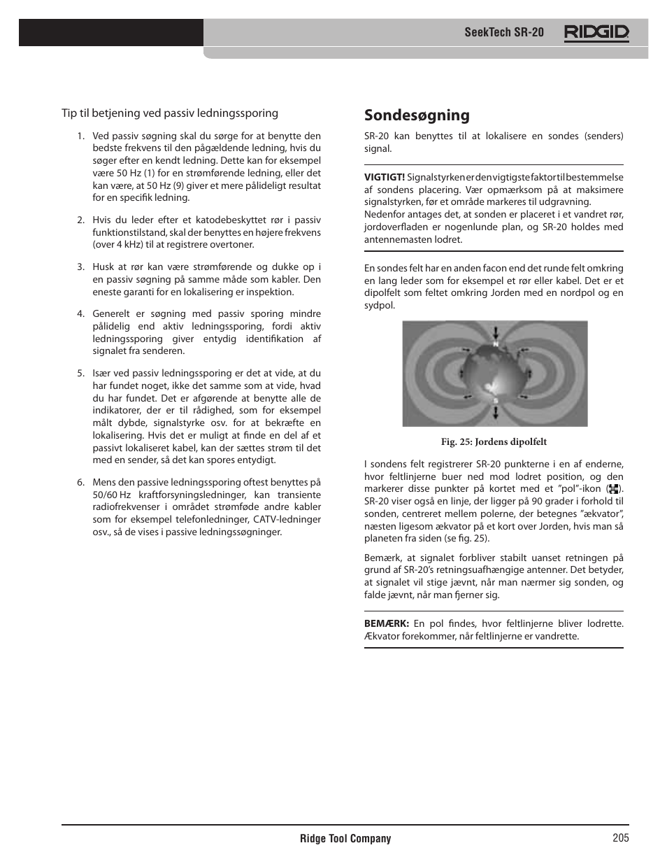 Sondesøgning | RIDGID SeekTech SR-20 User Manual | Page 206 / 301