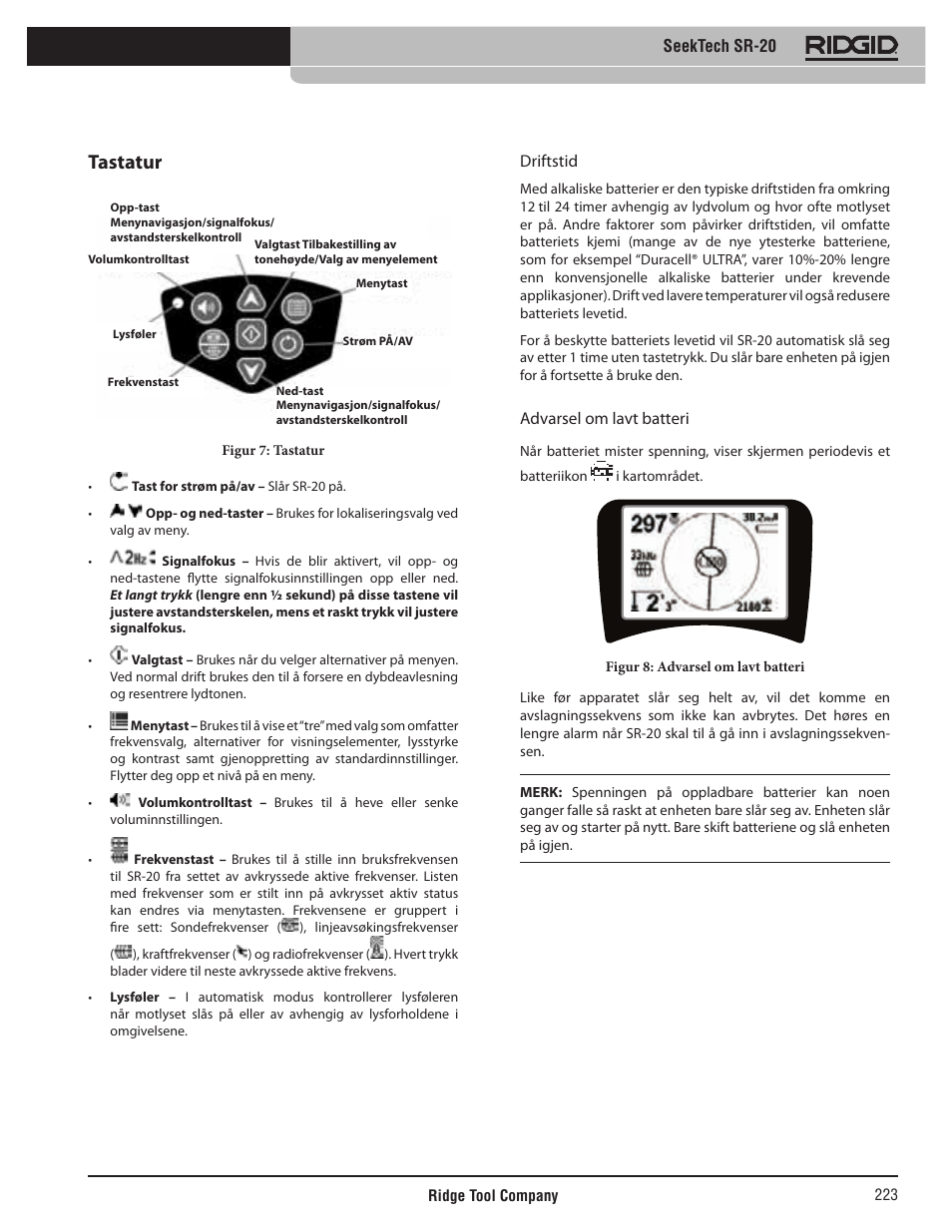 Tastatur | RIDGID SeekTech SR-20 User Manual | Page 224 / 301