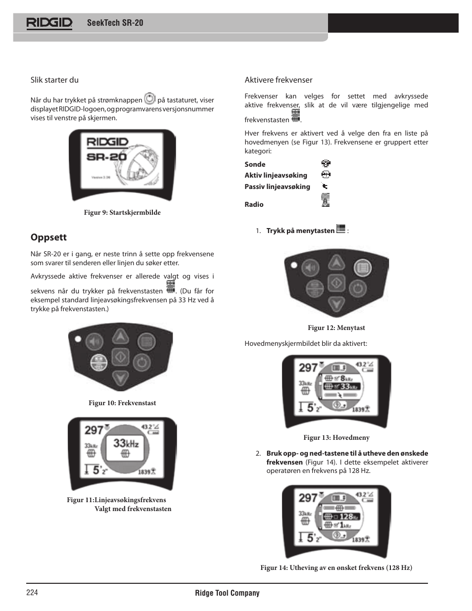 Oppsett | RIDGID SeekTech SR-20 User Manual | Page 225 / 301