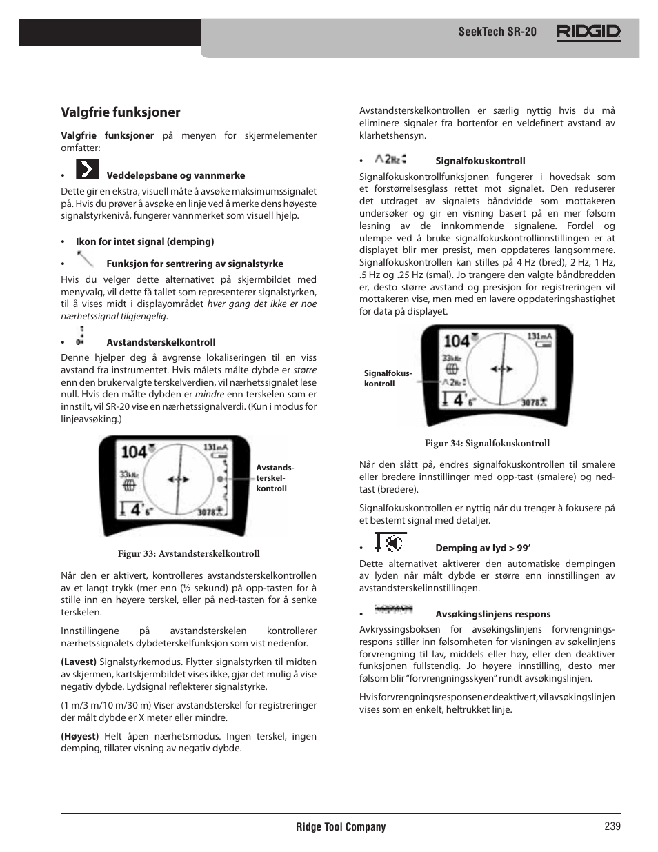 Valgfrie funksjoner | RIDGID SeekTech SR-20 User Manual | Page 240 / 301
