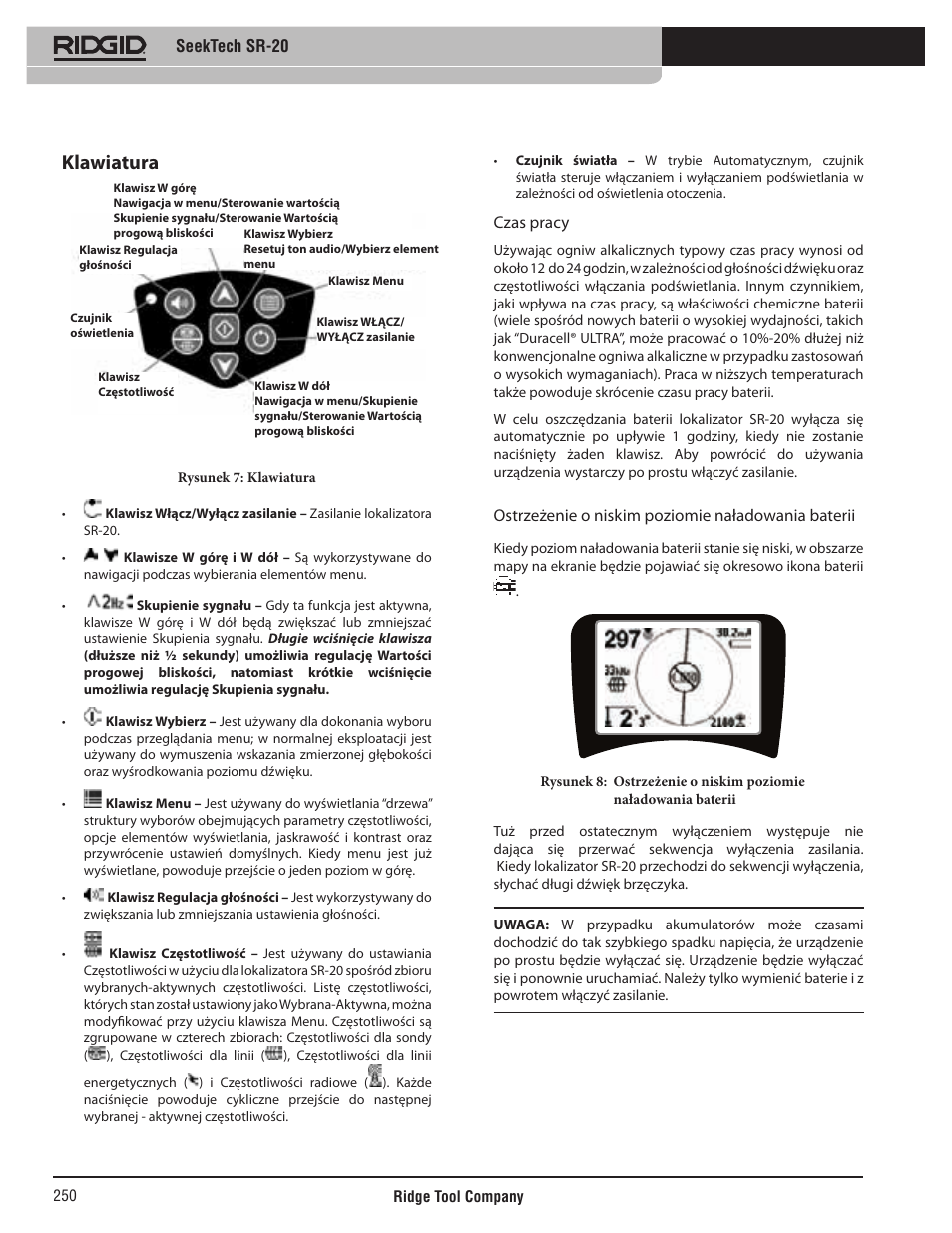 Klawiatura | RIDGID SeekTech SR-20 User Manual | Page 251 / 301