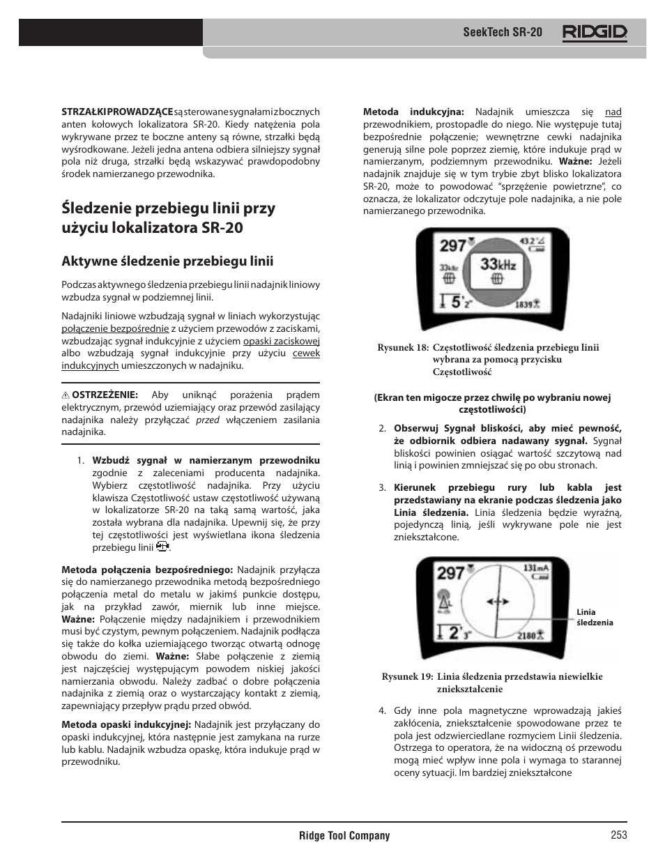 Aktywne śledzenie przebiegu linii | RIDGID SeekTech SR-20 User Manual | Page 254 / 301