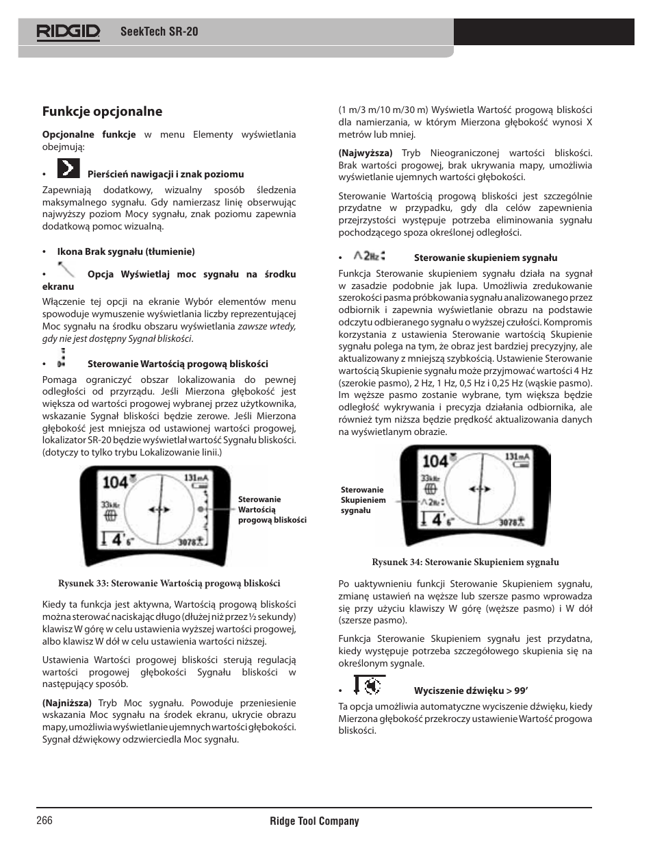 Funkcje opcjonalne | RIDGID SeekTech SR-20 User Manual | Page 267 / 301
