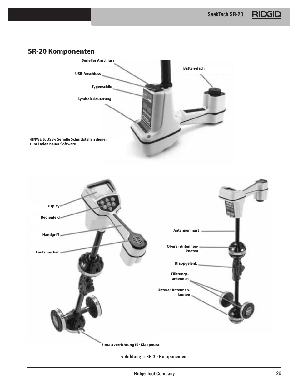 Sr-20 komponenten, Seektech sr-20 | RIDGID SeekTech SR-20 User Manual | Page 30 / 301