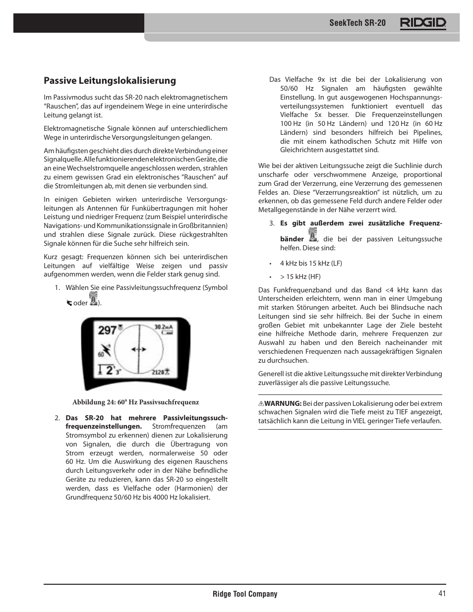 Passive leitungslokalisierung | RIDGID SeekTech SR-20 User Manual | Page 42 / 301