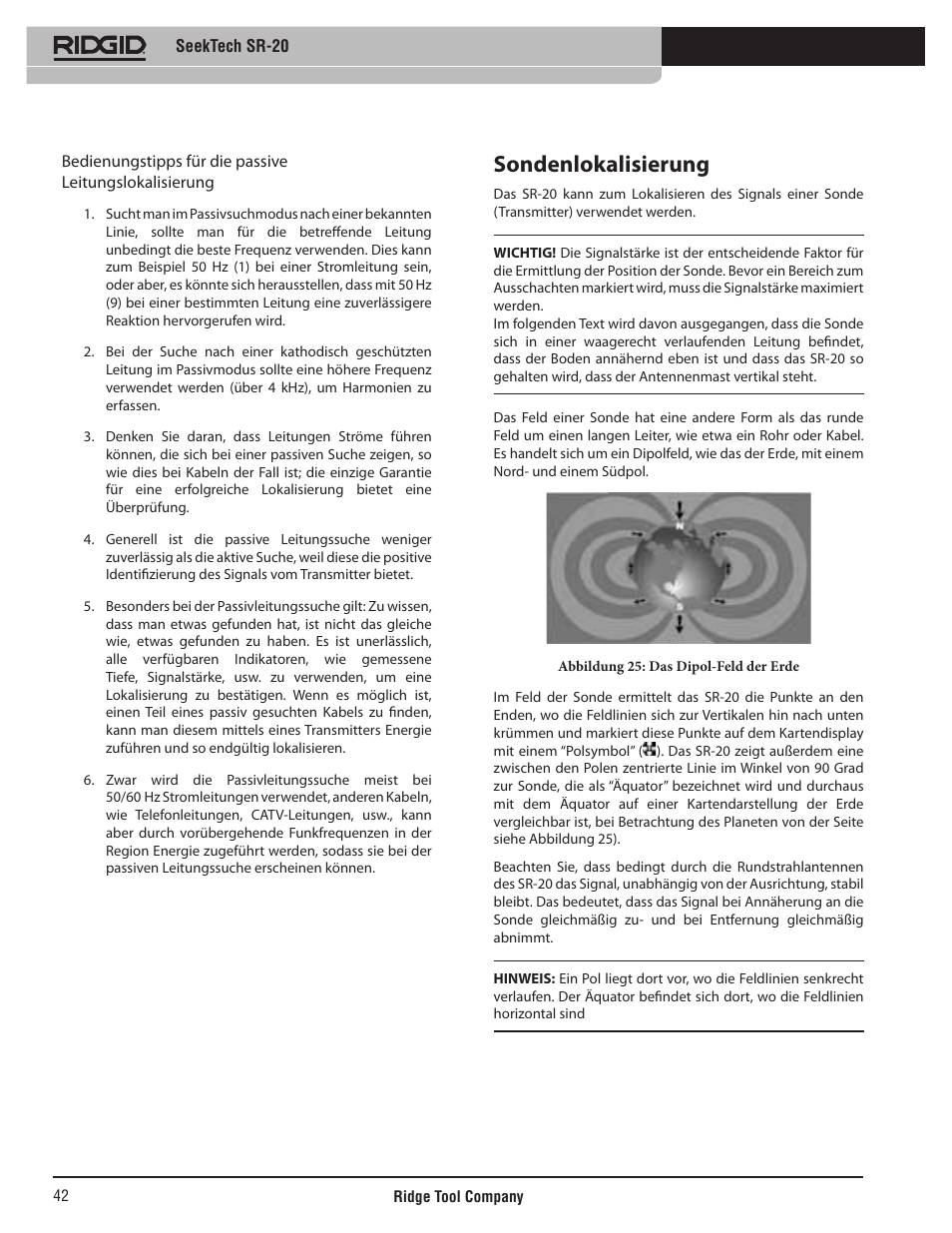 Sondenlokalisierung | RIDGID SeekTech SR-20 User Manual | Page 43 / 301