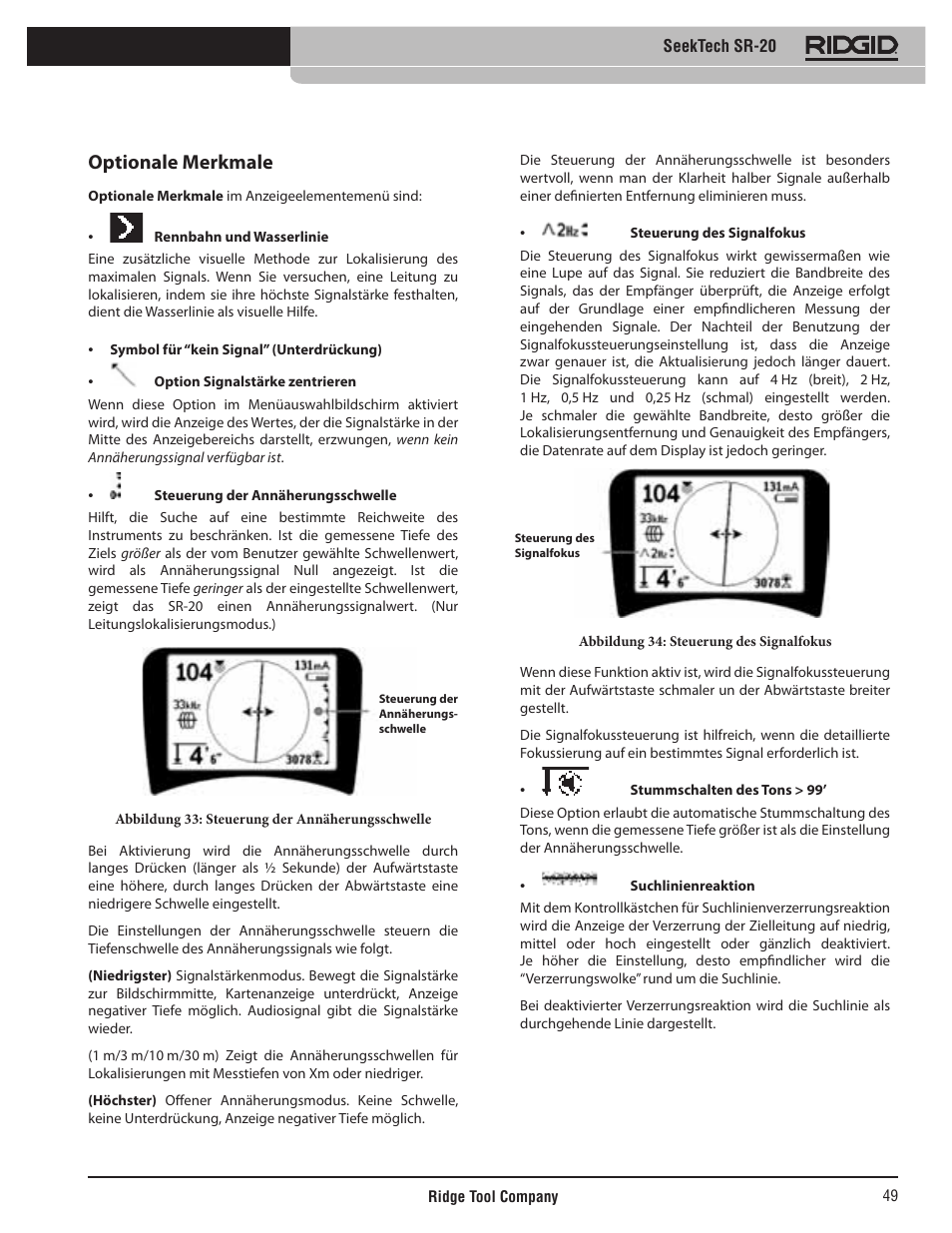 Optionale merkmale | RIDGID SeekTech SR-20 User Manual | Page 50 / 301