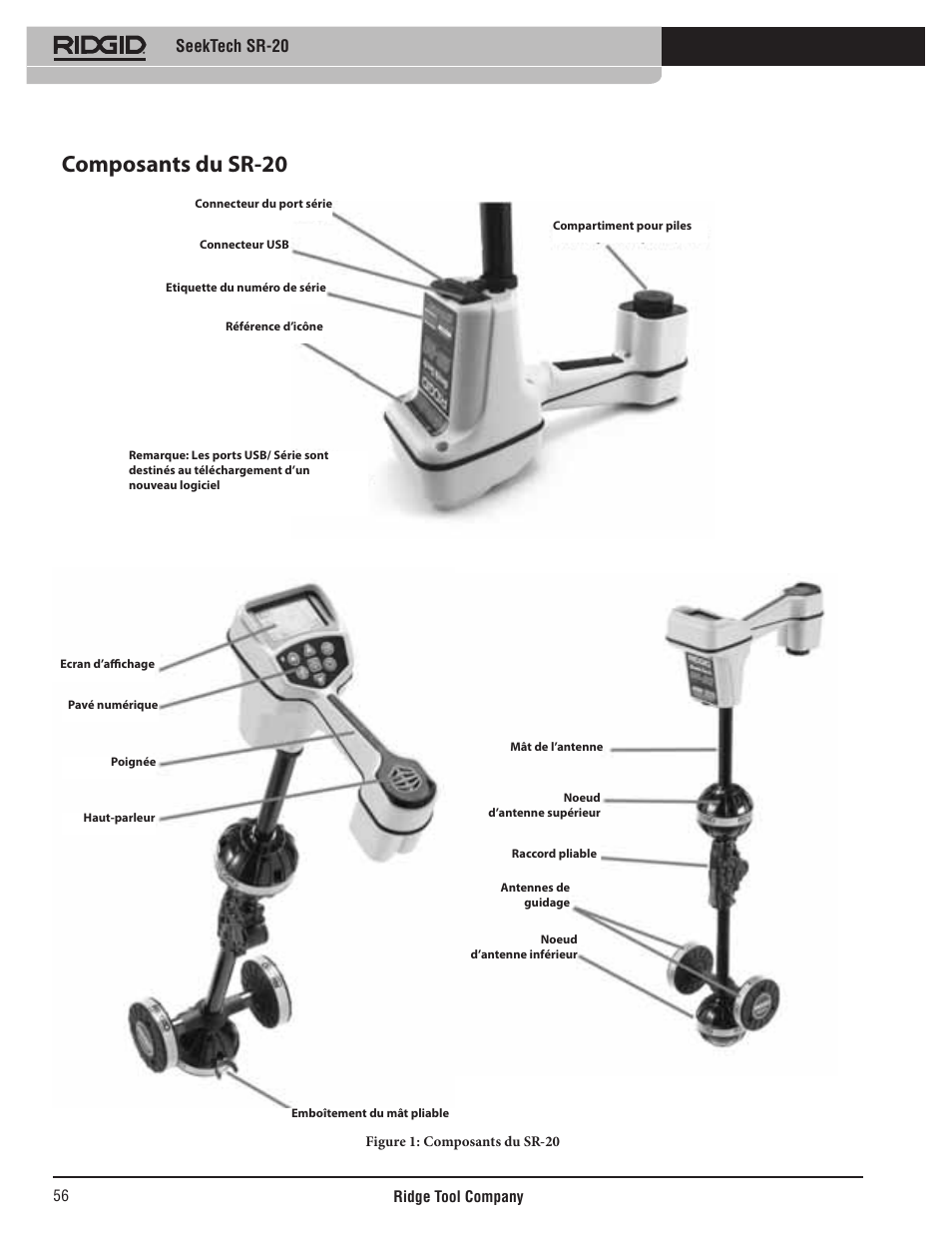 Composants du sr-20, Seektech sr-20 | RIDGID SeekTech SR-20 User Manual | Page 57 / 301