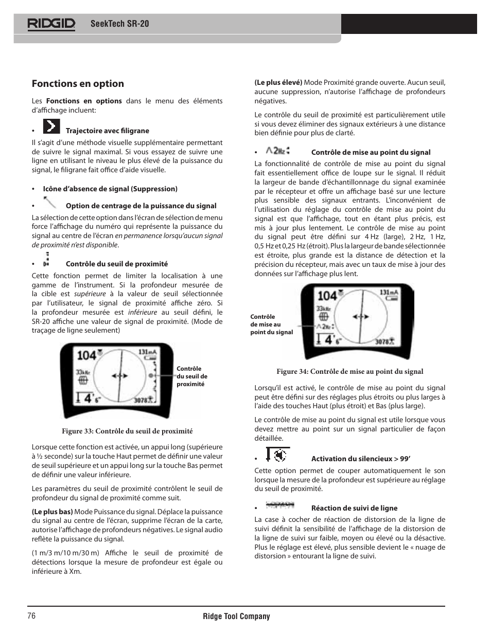 Fonctions en option | RIDGID SeekTech SR-20 User Manual | Page 77 / 301