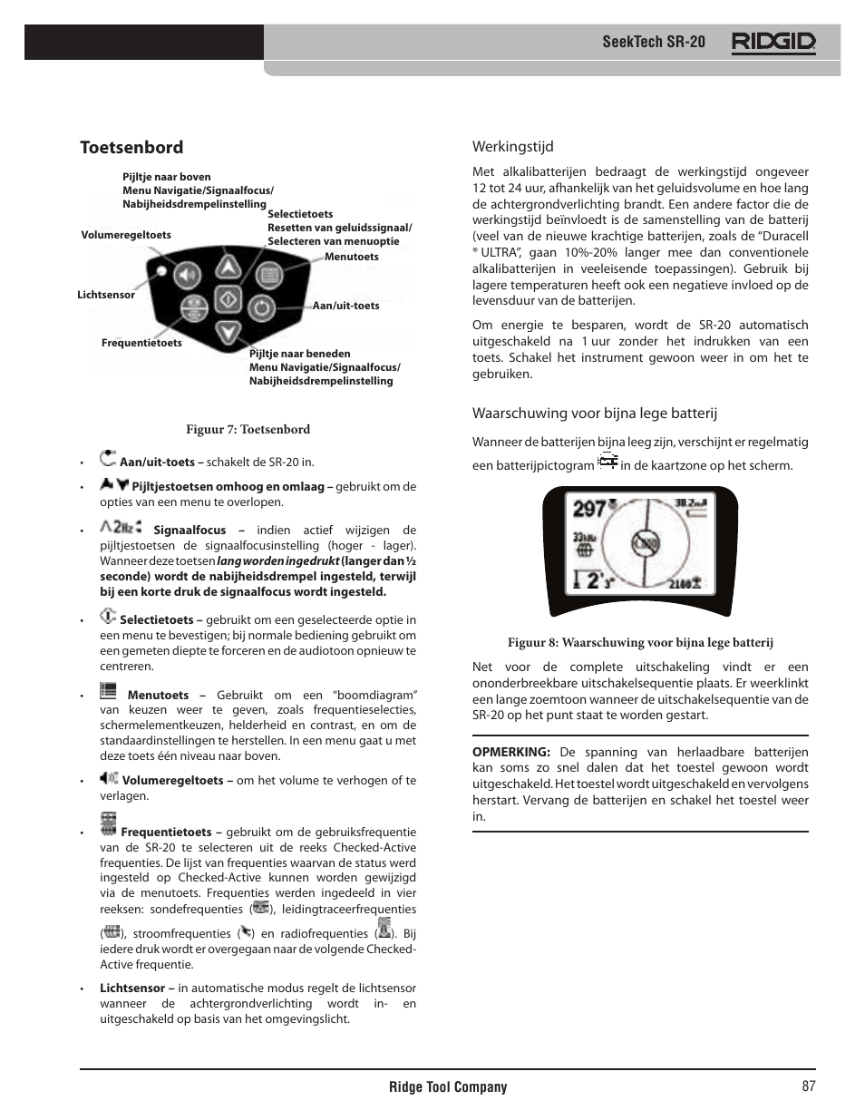 Toetsenbord | RIDGID SeekTech SR-20 User Manual | Page 88 / 301