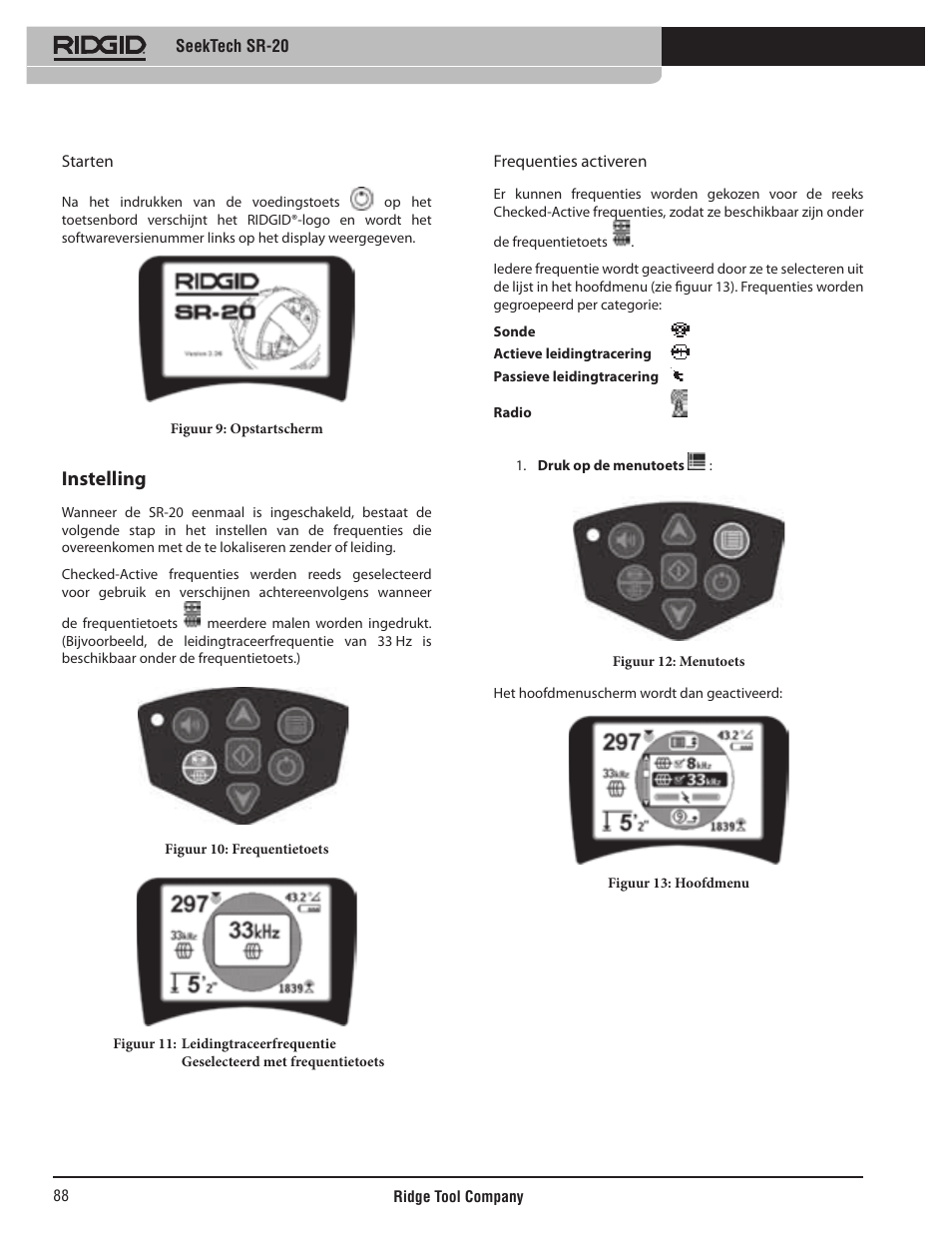 Instelling | RIDGID SeekTech SR-20 User Manual | Page 89 / 301
