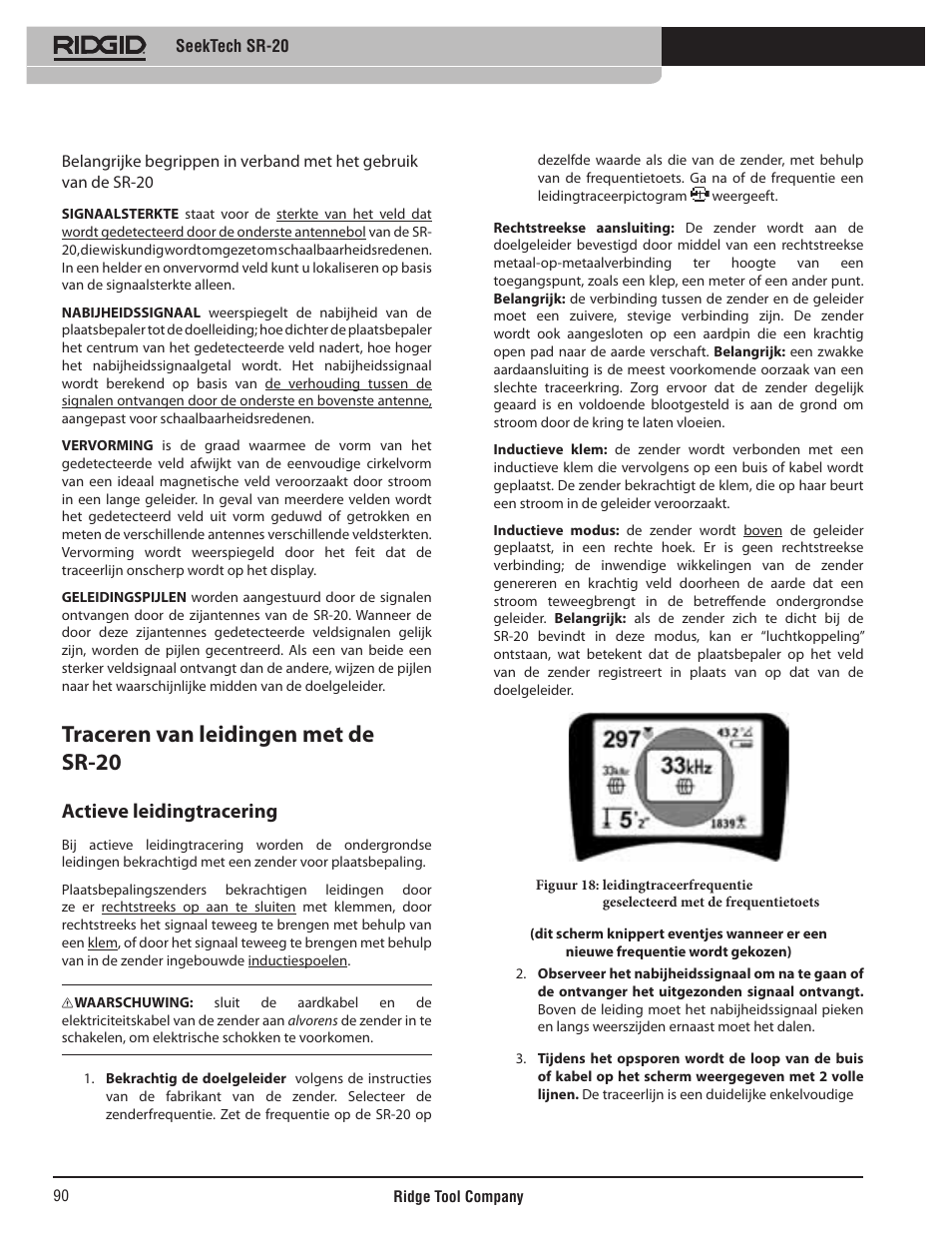 Traceren van leidingen met de sr-20, Actieve leidingtracering | RIDGID SeekTech SR-20 User Manual | Page 91 / 301