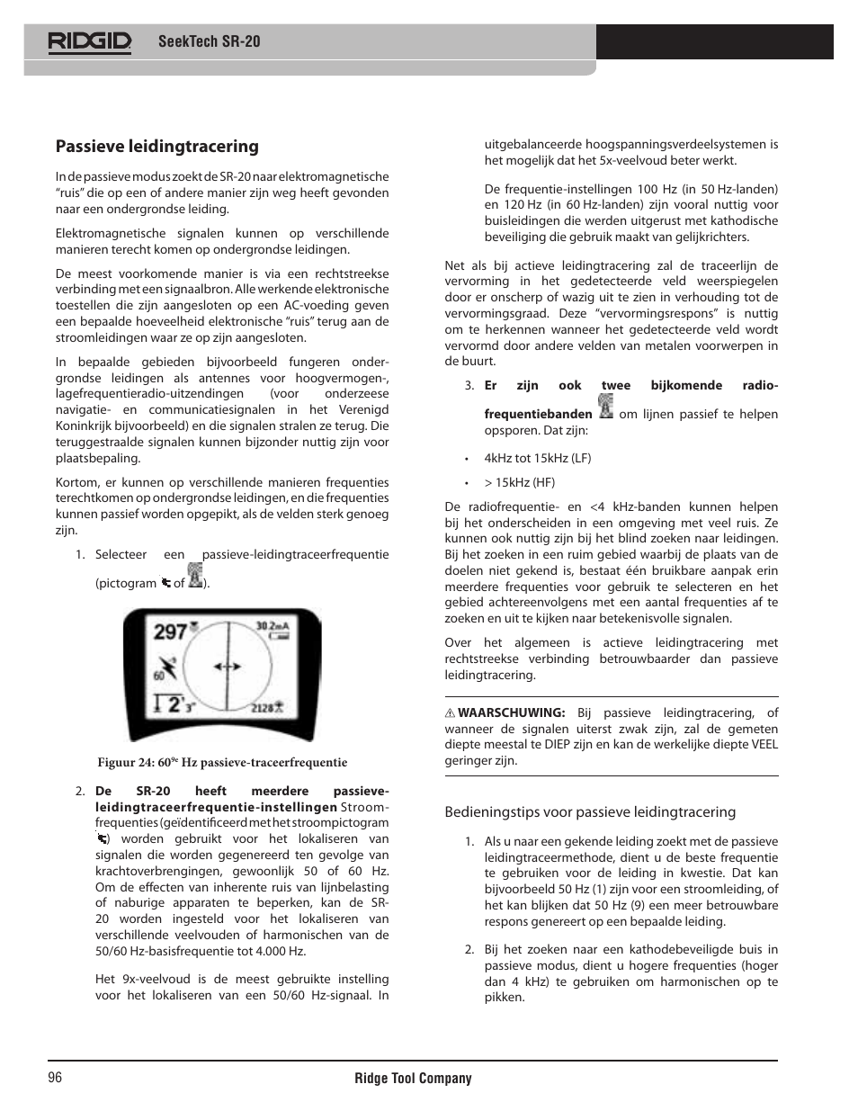Passieve leidingtracering | RIDGID SeekTech SR-20 User Manual | Page 97 / 301