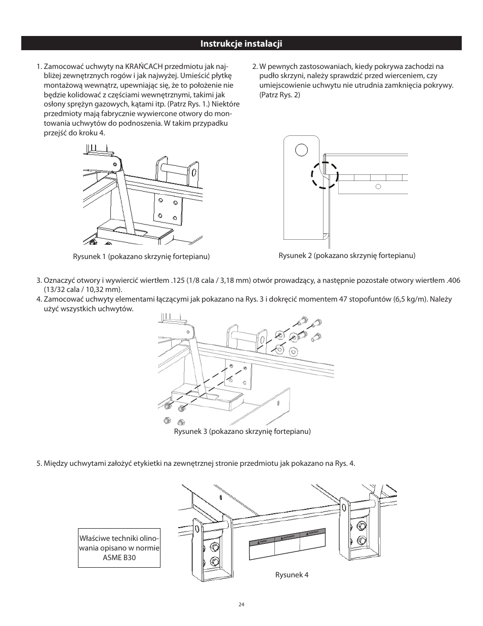 Instrukcje instalacji, Refer to asme b30 for proper rigging techniques | RIDGID Lift Bracket Accessory 497 User Manual | Page 26 / 50