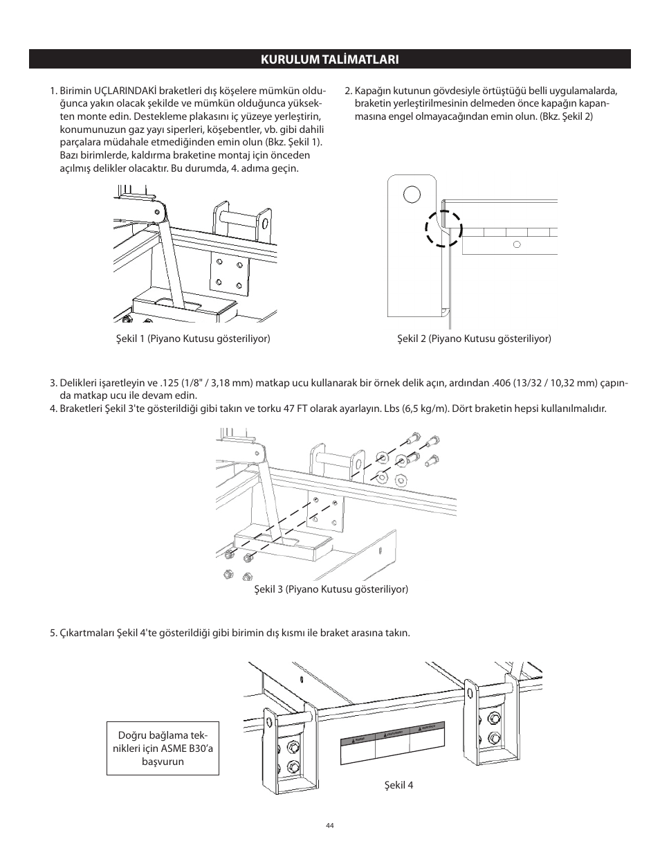 Kurulum talimatlari, Refer to asme b30 for proper rigging techniques | RIDGID Lift Bracket Accessory 497 User Manual | Page 46 / 50