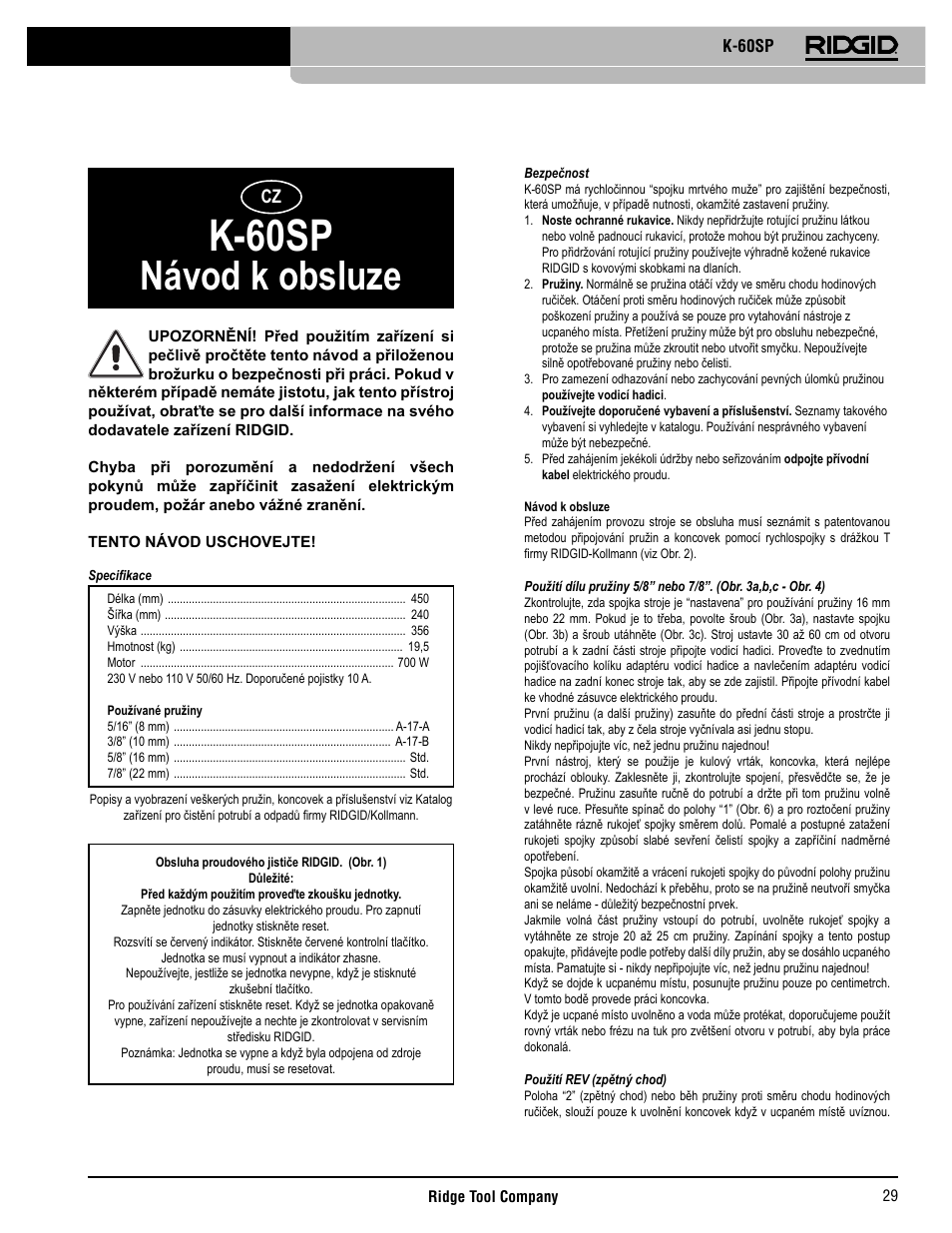 K-60sp, Návod k obsluze | RIDGID K-60SP User Manual | Page 30 / 41