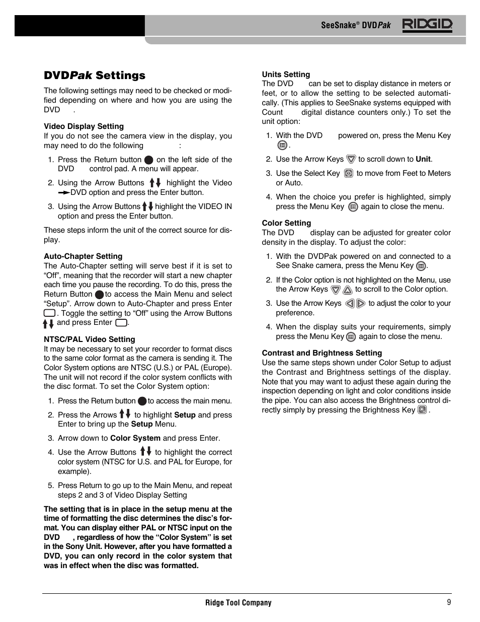 Dvd pak settings | RIDGID SeeSnake DVDPak User Manual | Page 11 / 359