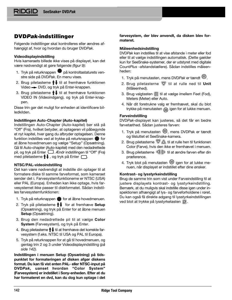 Dvd pak -indstillinger | RIDGID SeeSnake DVDPak User Manual | Page 144 / 359