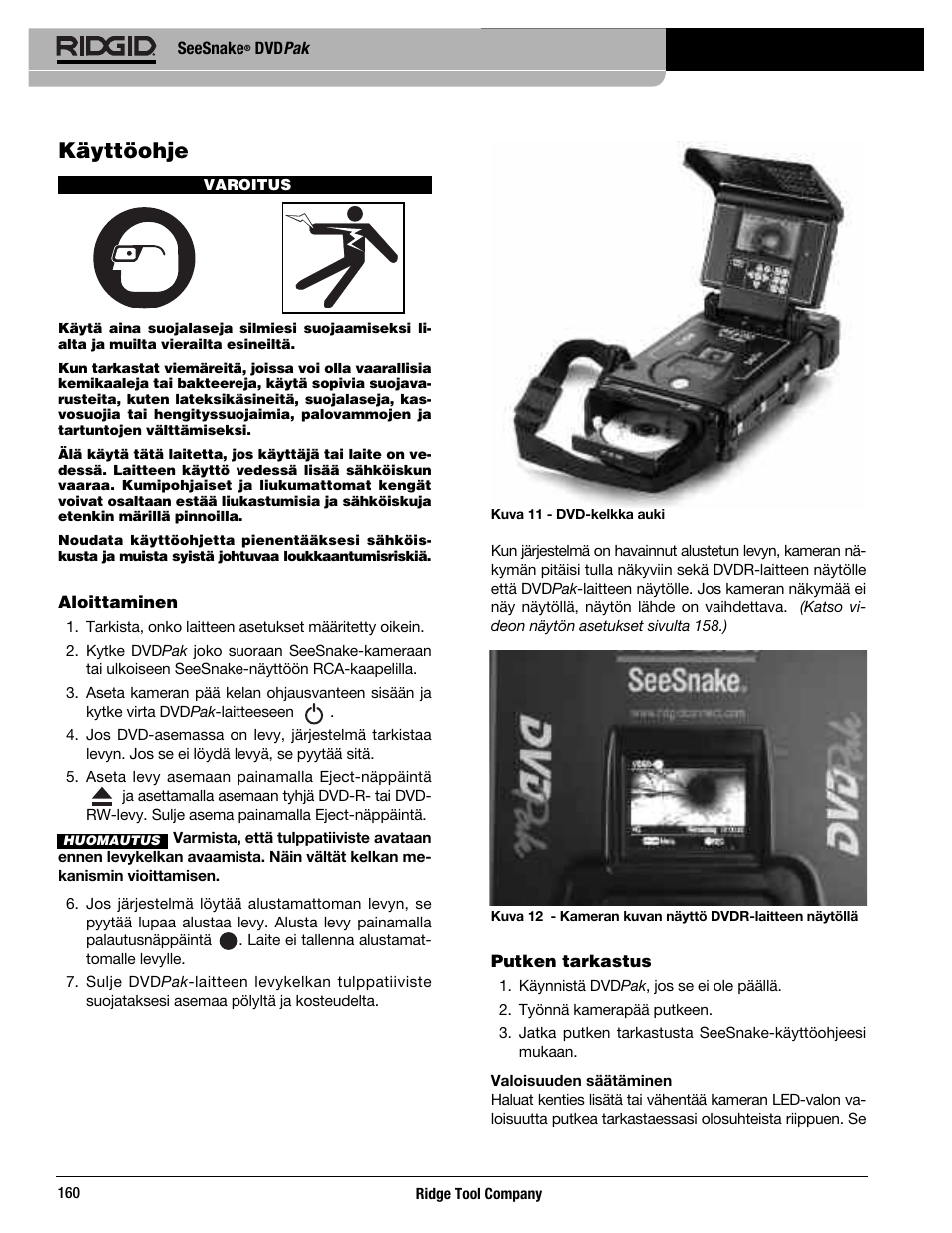 Käyttöohje | RIDGID SeeSnake DVDPak User Manual | Page 162 / 359