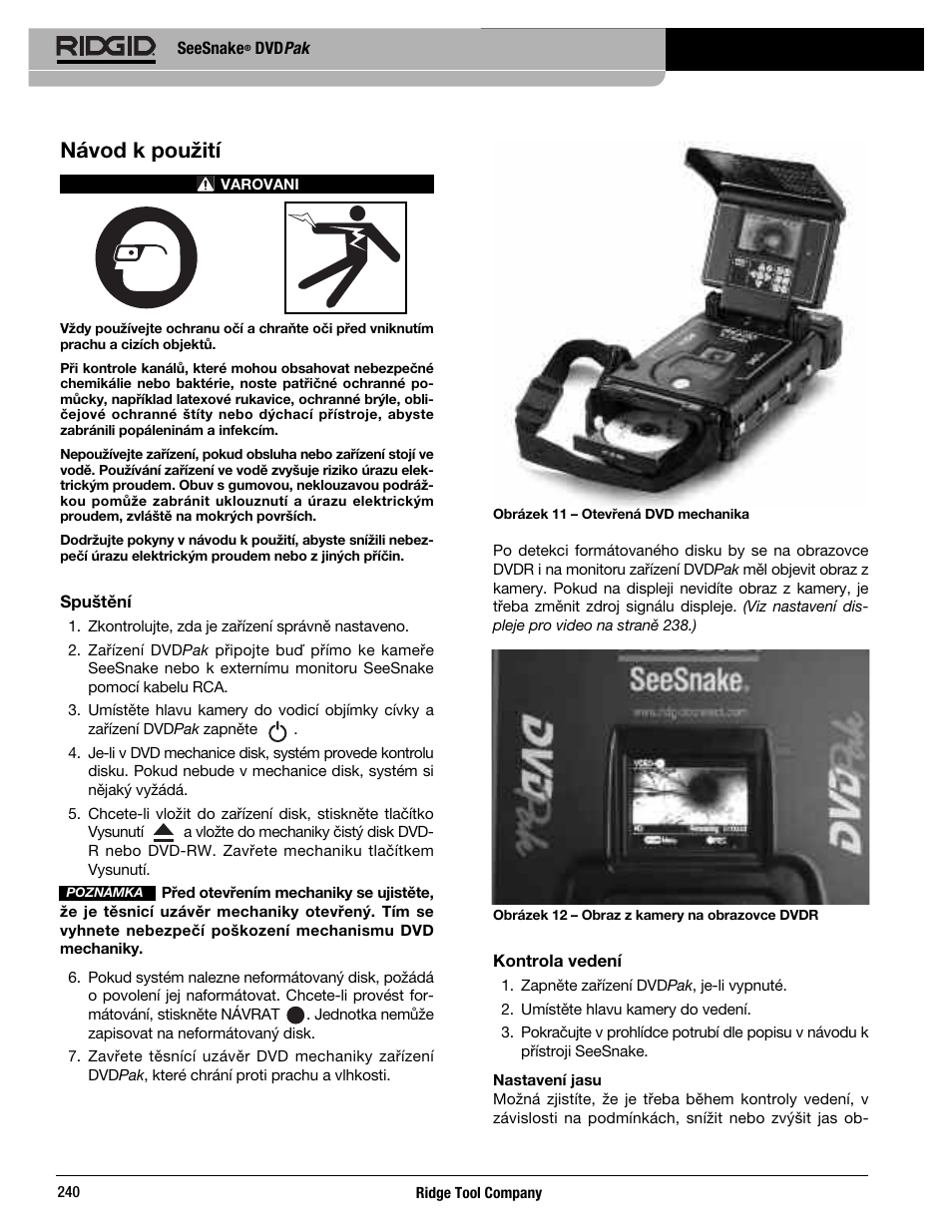 Návod k použití | RIDGID SeeSnake DVDPak User Manual | Page 242 / 359