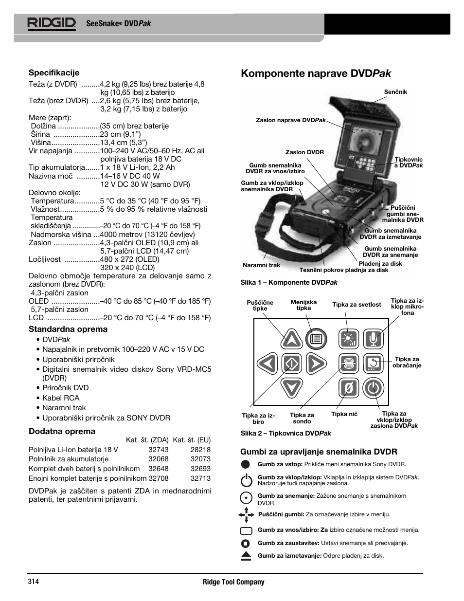 Komponente naprave dvdpak | RIDGID SeeSnake DVDPak User Manual | Page 316 / 359