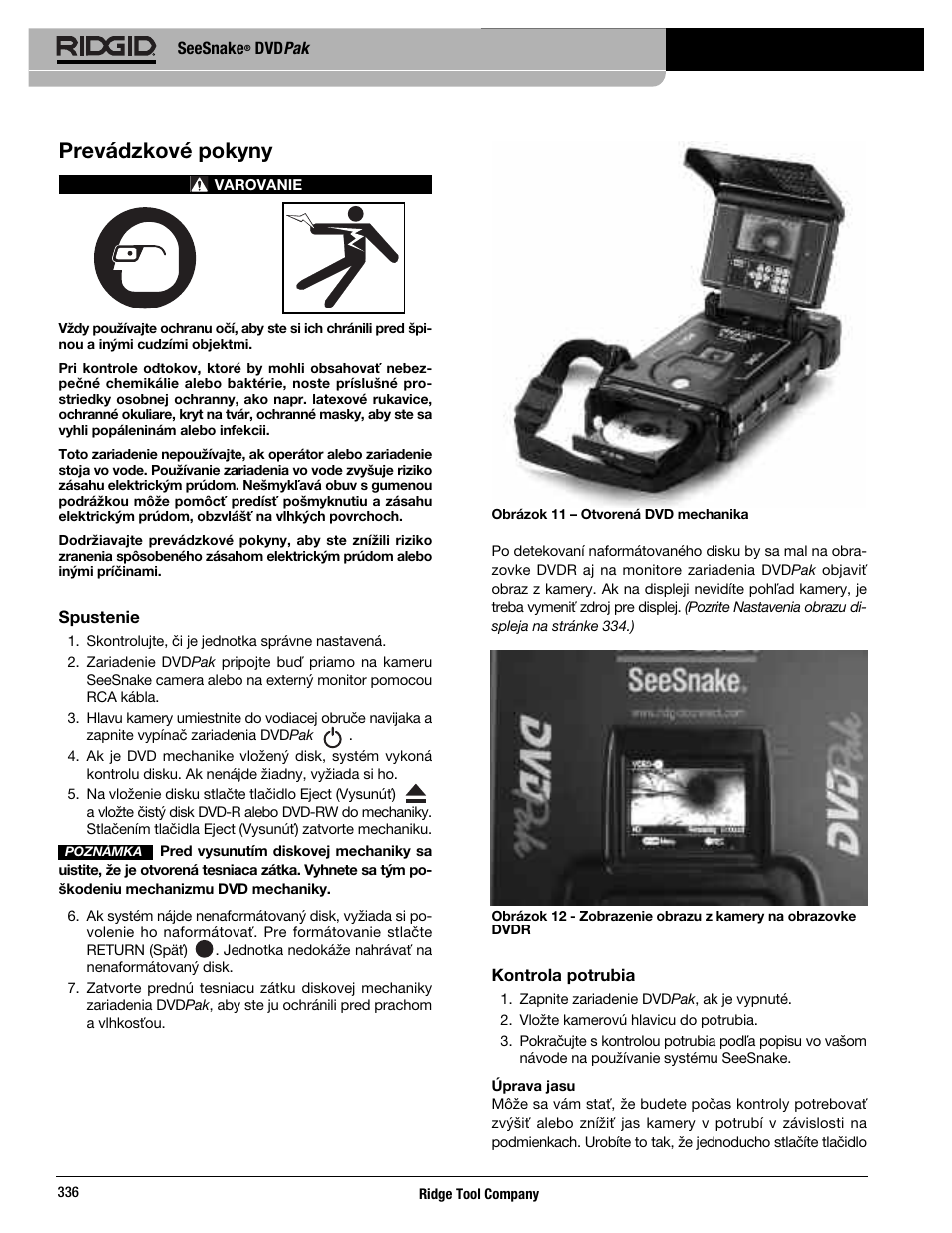 Prevádzkové pokyny | RIDGID SeeSnake DVDPak User Manual | Page 338 / 359