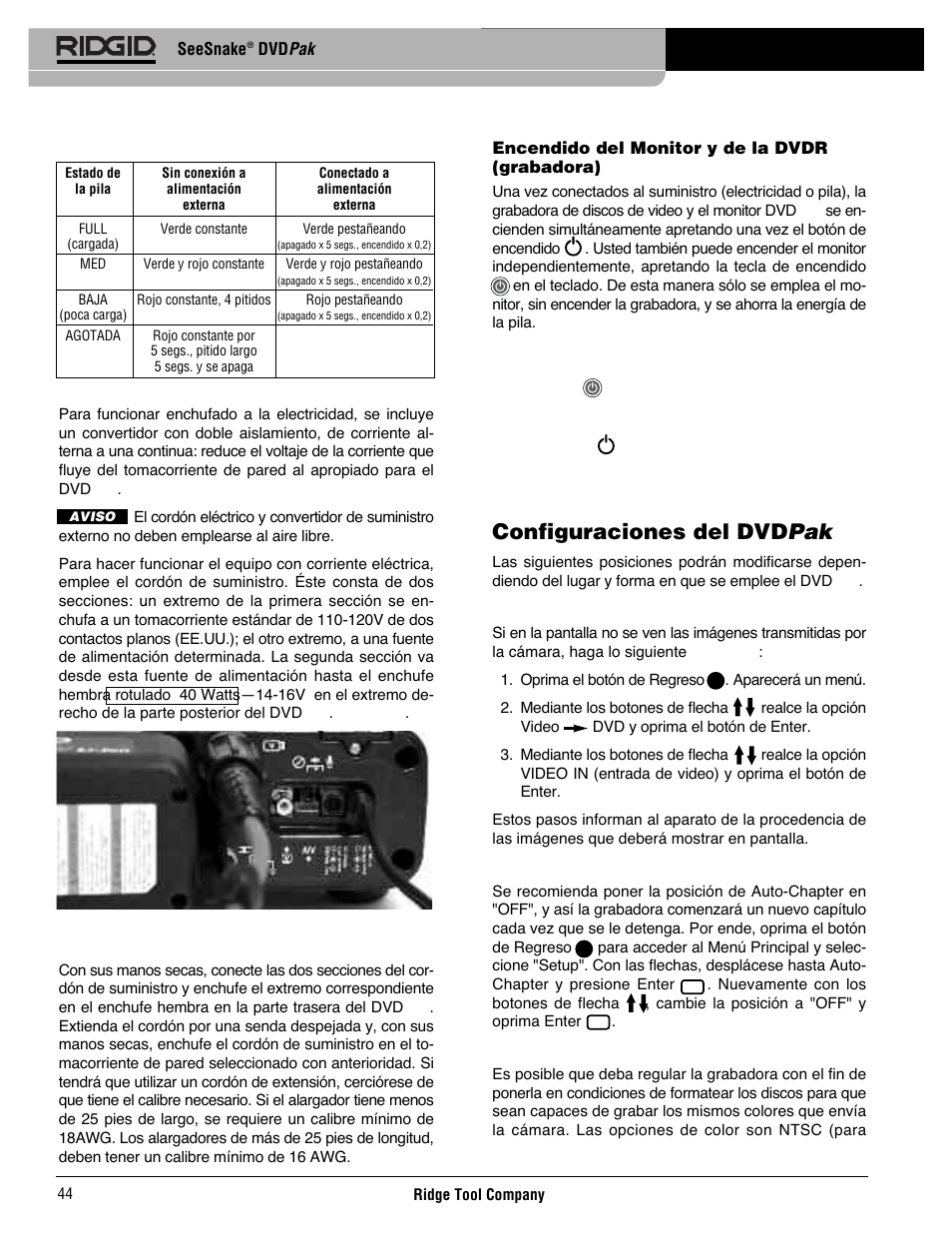 Configuraciones del dvd pak | RIDGID SeeSnake DVDPak User Manual | Page 46 / 359