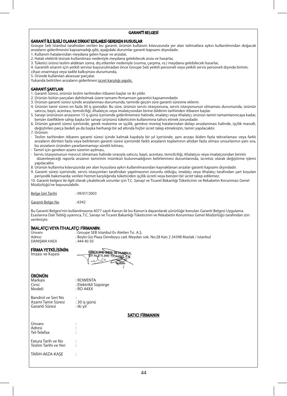 ROWENTA SILENCE FORCE COMPACT RO4449 User Manual | Page 44 / 46