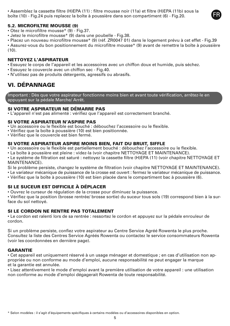 Vi. dépannage | ROWENTA COMPACTEO CYCLONIC RO3449 User Manual | Page 10 / 56