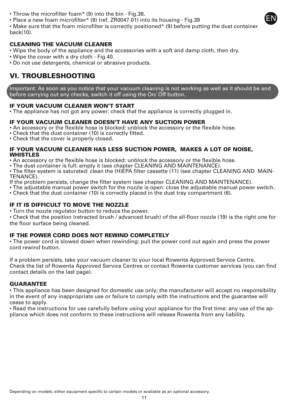 Vi. troubleshooting | ROWENTA COMPACTEO CYCLONIC RO3449 User Manual | Page 16 / 56