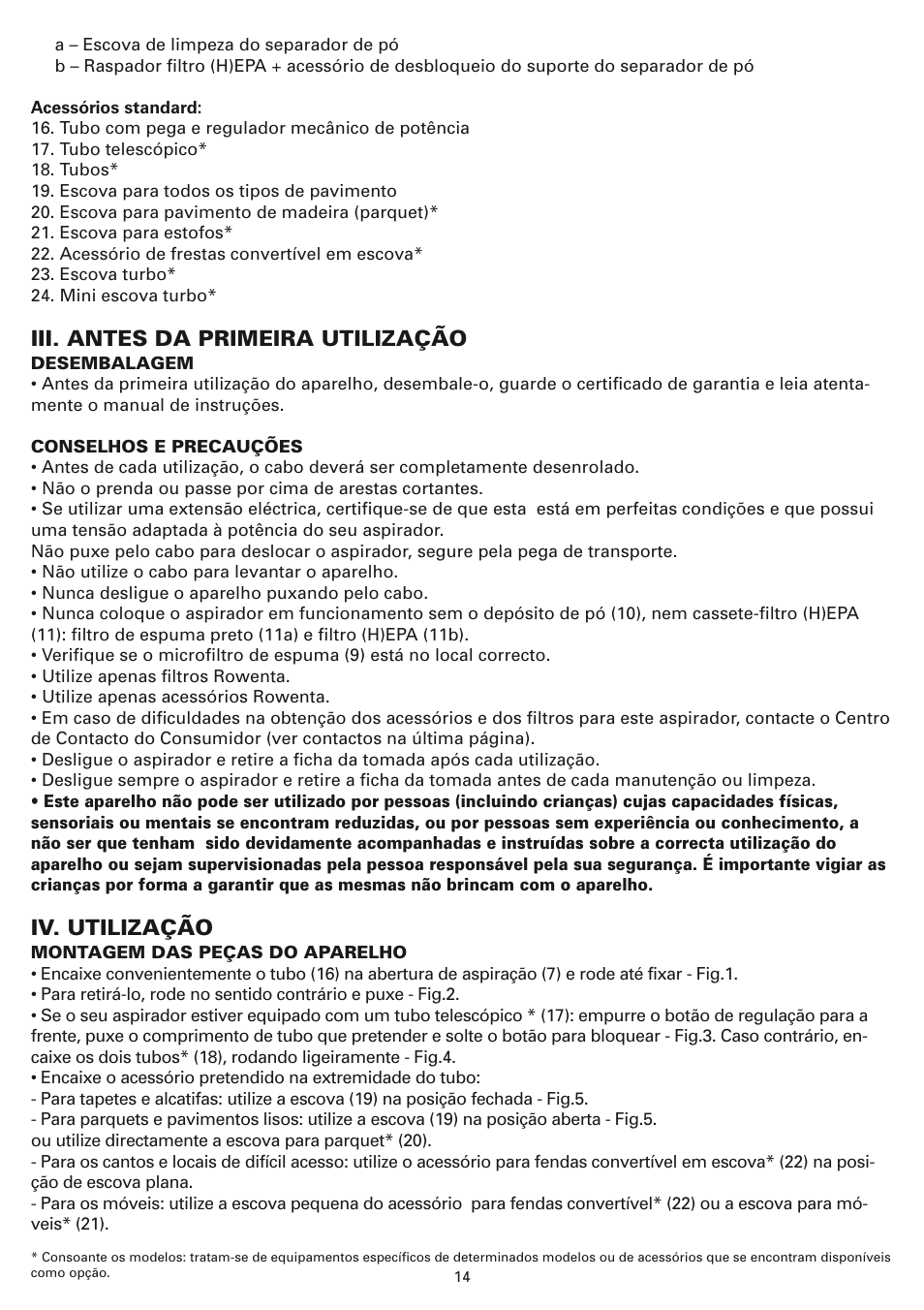 Iii. antes da primeira utilização, Iv. utilização | ROWENTA COMPACTEO CYCLONIC RO3449 User Manual | Page 19 / 56