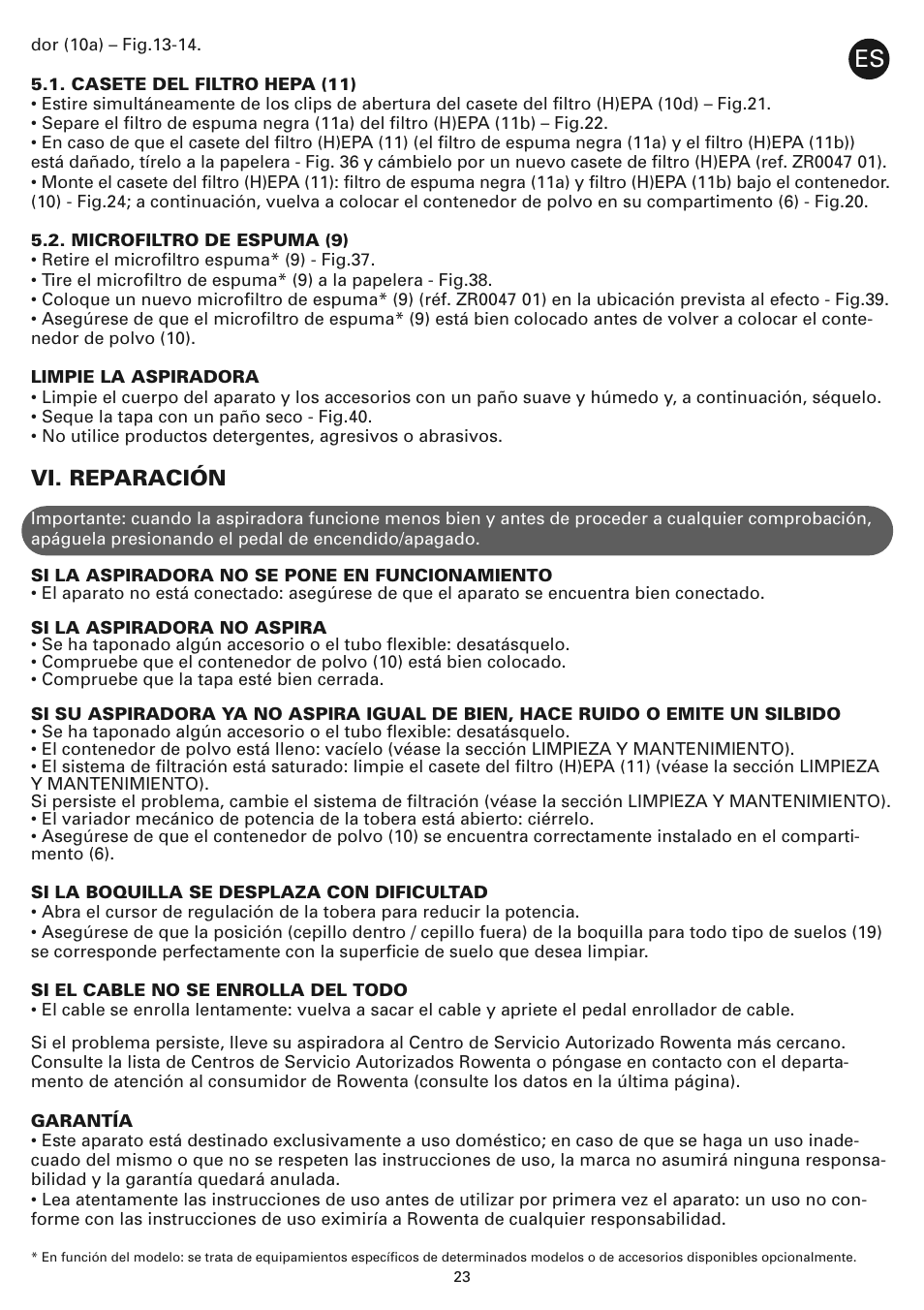 Vi. reparación | ROWENTA COMPACTEO CYCLONIC RO3449 User Manual | Page 28 / 56