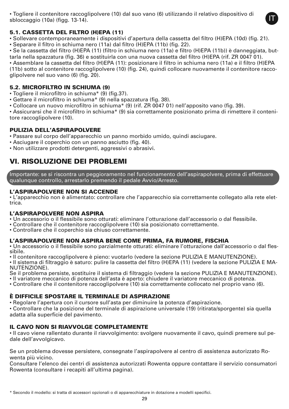 Vi. risoluzione dei problemi | ROWENTA COMPACTEO CYCLONIC RO3449 User Manual | Page 34 / 56